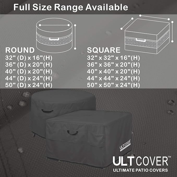 ULTCOVER Patio Fire Pit Table Cover Round 36 inch Outdoor Waterproof Fire Bowl Cover, Black