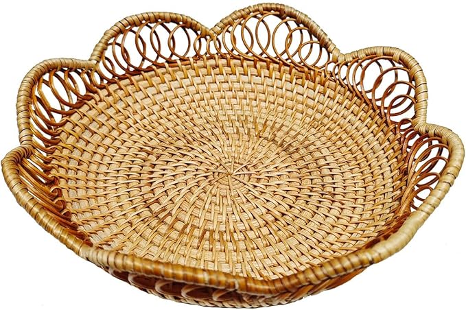 RT&BS Rattan Fruit Baskets for Serving, Handwoven Bread Basket, Christmas Food Baskets, Storage Basket for Bread Snack Candy Small Items (Ø9 x 2'')