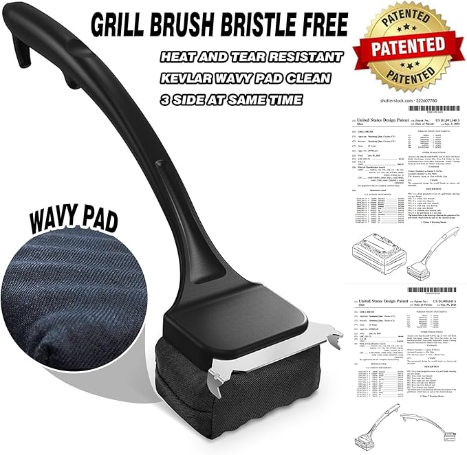 Steam Grill Brush Bristle Free with Scraper, BBQ Tool Cleaner Brush with Kevlar Cleaning Head for Outdoor Grill Accessories - Black, Grilling Gifts for Men Dad