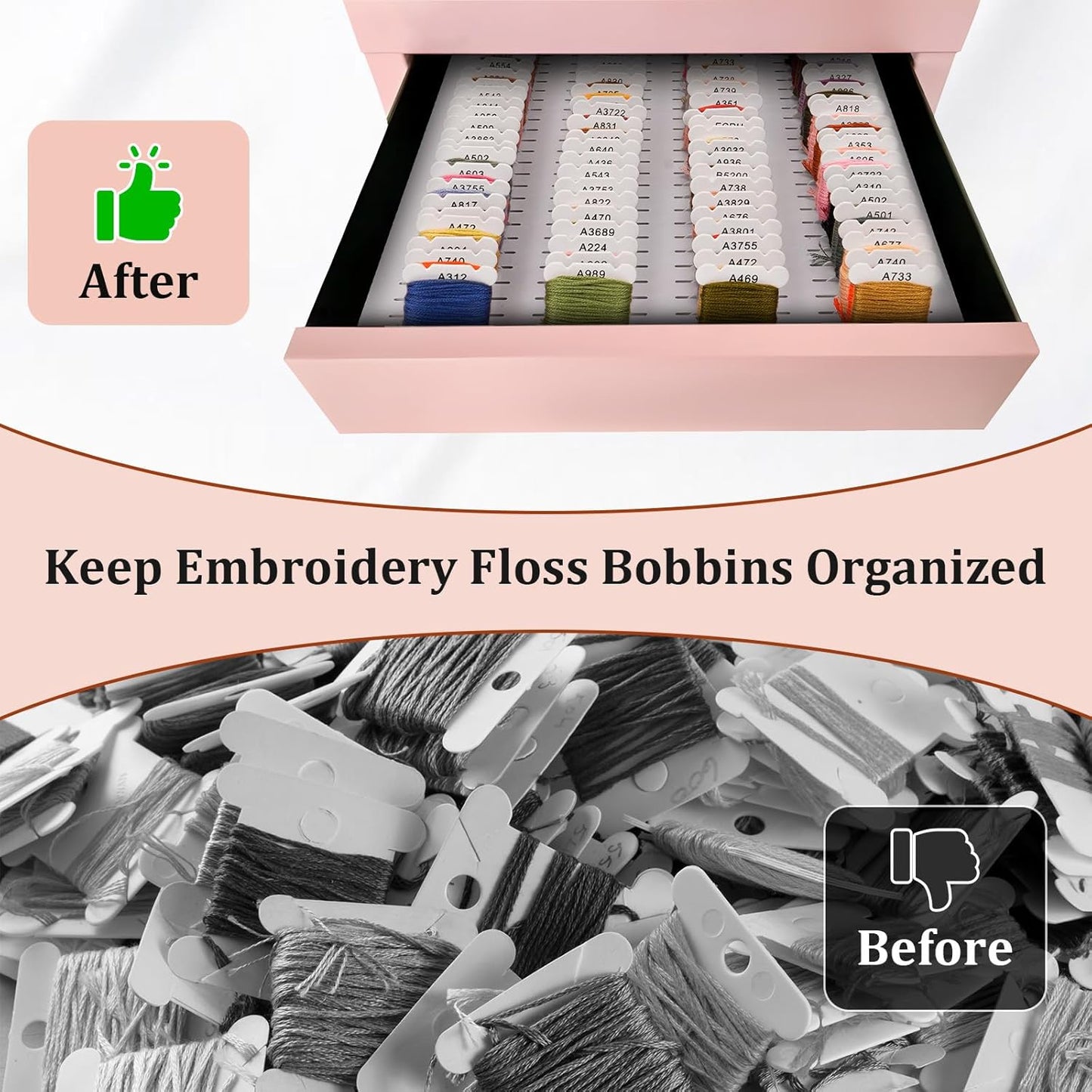 2 Pack PVC Foam Board Inserts for Drawer, Embroidery Floss Storage Organizer-Holds 216 1mm Bobbins, Embroidery Thread Holder for Cross Stitcher Storage(Bobbins are Not Include)