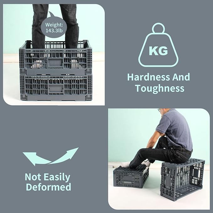 Collapsible Storage Bin/Containe， Transfer box,crate Transit storage of various items (Gray 23.6" L x 15.7" W x 8.6" H-two)