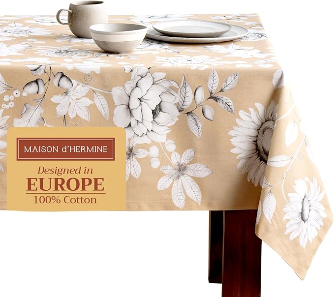 Maison d' Hermine Table Cloth Rectangle Table 100% Cotton 54 x 72 Inches Fall Tablecloth Reusable Everyday Use for Thanksgiving Christmas Decorations Dining Farmhouse Party (Pretty Autumn)