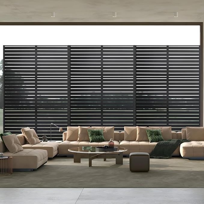 72" H×47" W Metal Privacy Screen, Outdoor Indoor Privacy Screens with Stand Panels, Free Standing Decorative Privacy Screen for Patio