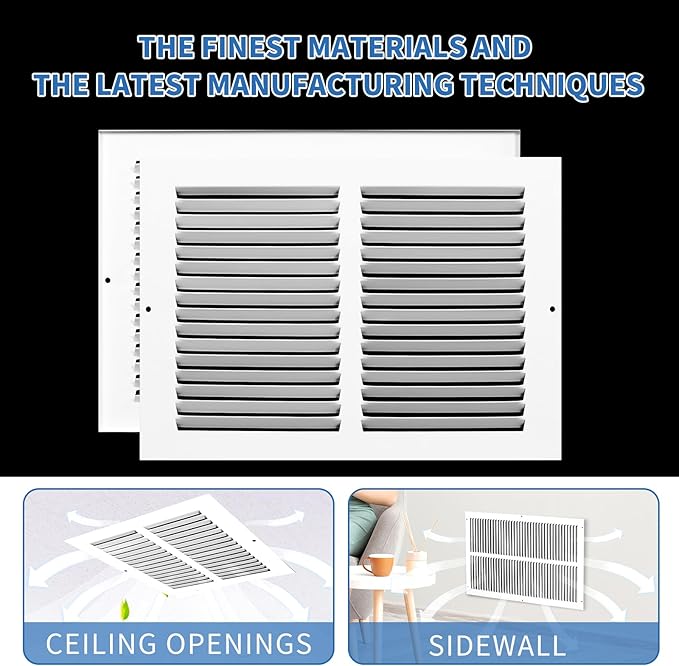 12x8 Vent Cover (Duct Opening Size), Air Return Vent Cover, AC Vent Cover, Cold Air Return Vent Cover, Flat Return Air Grilles, Outer Dimensions:13.75"W x 9.75"H (12"W x 8"H, Duct Opening)