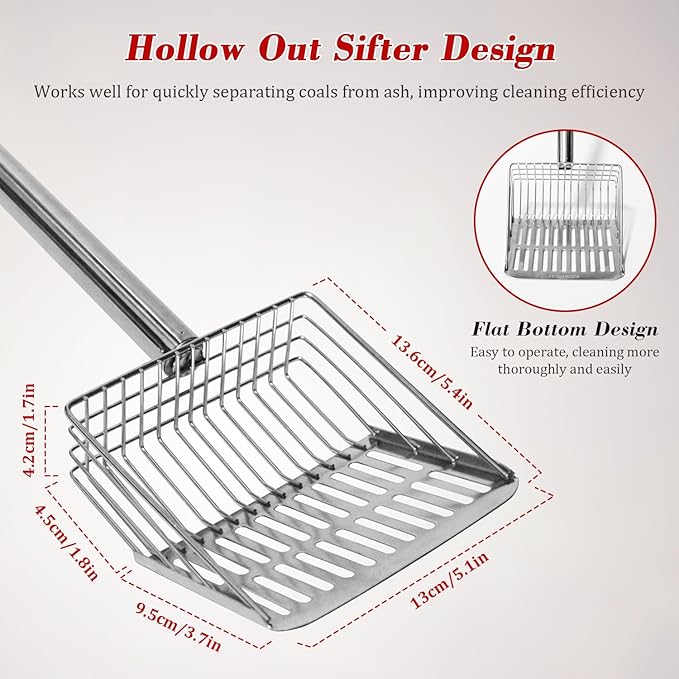 Ash Sifter Shovel for Fireplace Fire Pit Wood Stove, 43Inch Long Handle Metal Coal Sifter Adjustable Charcoal Ash Shovel Heat Resistant Fireplace Tools for Easy Sifting, 3-Section Detachable Handle