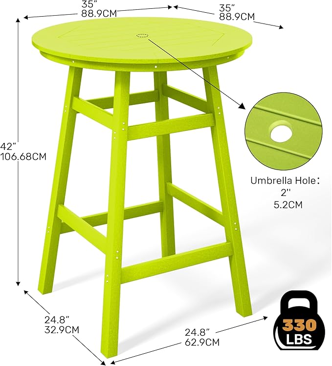 Costaelm Patio Bistro Table, 42" Counter Height Round Patio Cocktail Bar Table with Umbrella Hole, Outdoor Bistro Dining Pub Table for Front Porch Deck Backyard Garden, Lime