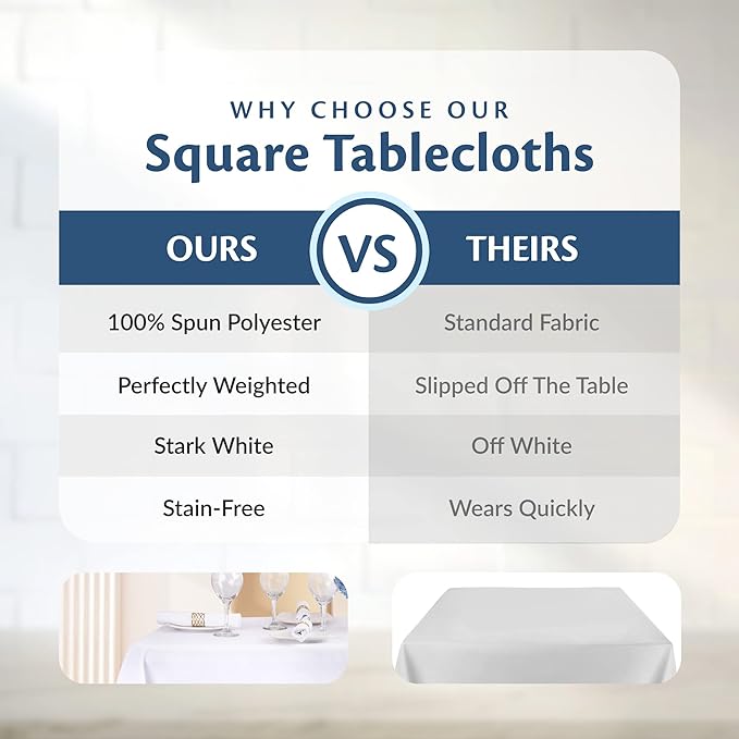 White Restaurant Quality Square 85" X 85" Tablecloths Bulk 24 Pack