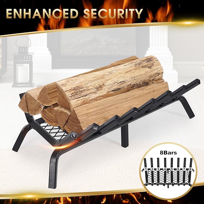 G GOOD GAIN Fireplace Grate with Ember Retainer, 28" Heavy Duty Steel Indoor, Chimney Hearth Wood Stove Rack Holder,1/2 Bar Fire Place Asseccories for Outdoor, Fire Pits, Camping.