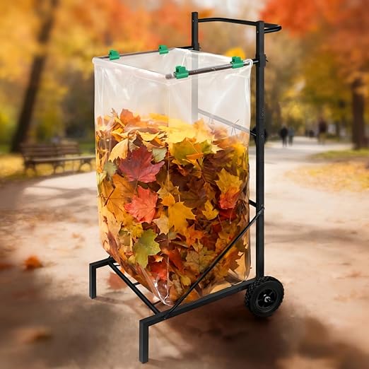 Metal Leaf Bag Holder, 50-55 Gallon Adjustable Trash Bag Holder, Height Added Design Garbage Bag Trolley with wheels,Trash Bag Holder Stand Suitable for Yard and Lawn Cleaning, Camping, and Gathering