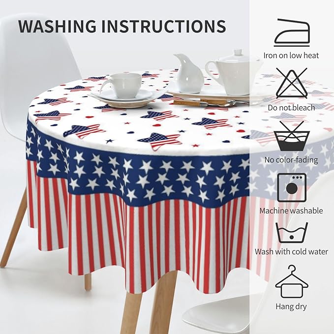 American Flag Round Tablecloth 4th of July American Flag 60 Inch Waterproof Rustic Table Cloth Fabric Farmhouse Stripe Tablecloth Decorative for Picnic Party Holiday Home Indoor Outdoor