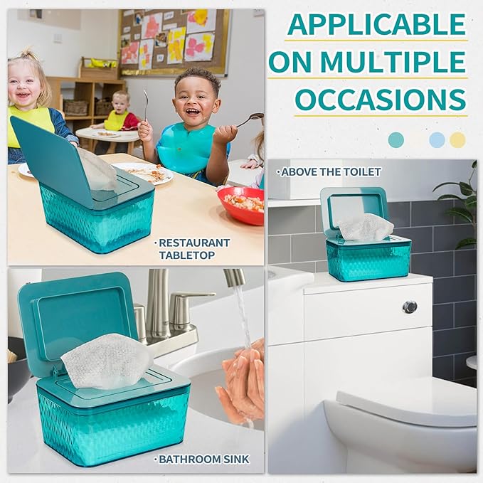 Wipes Dispenser, One-Handed Operation Wipe Holder for Baby & Adult, Seal-Designed Wipes Container for Bathroom Keep Diaper Wipes Fresh (2 Pack Green)