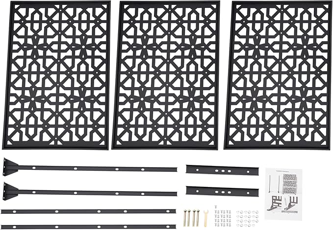 75" H×35" W Decorative Outdoor Privacy Screen with Stand, Outdoor Decor Privacy Fence Screen Metal Fence Panels, Free Standing Metal Divider for Patio Lawn Deck (Black-Knot)