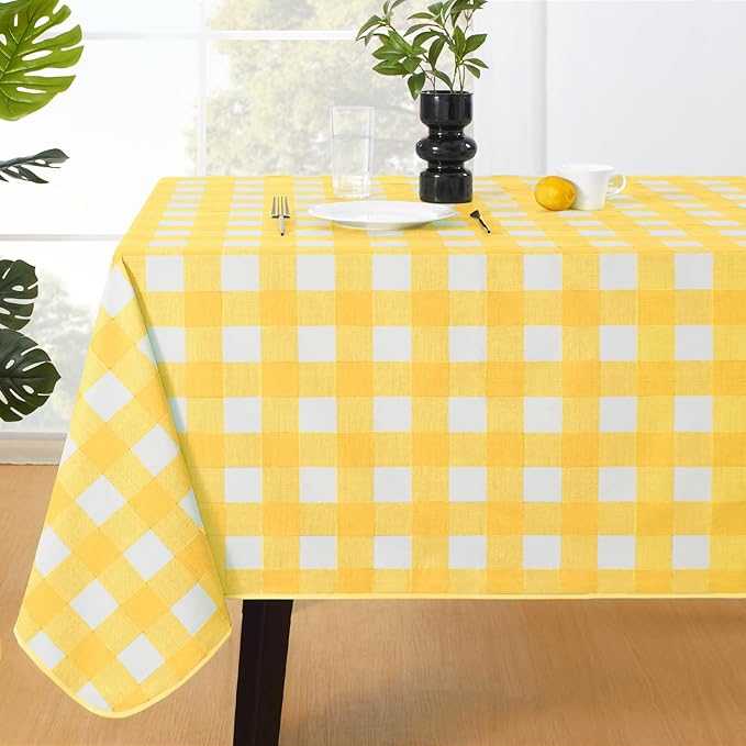 MOSAYT Rectangle Vinyl Tablecloth, 100% Waterproof Buffalo Gingham Plastic Table Cloth, Heavy Duty Wipeable Table Covers for Picnic, Outdoor, Camping - 54 x 108, Yellow