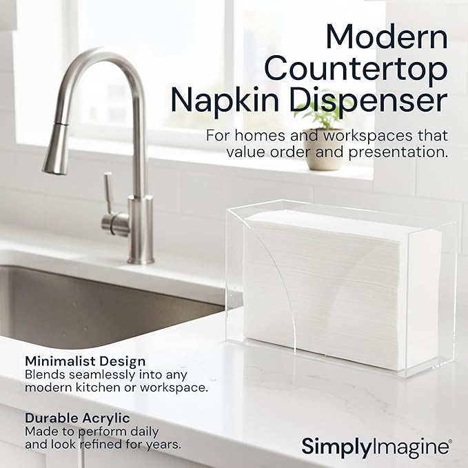 Acrylic Paper Towel Holder Countertop - Clear Folded Hand Towel Dispenser for Bathroom & Kitchen - Fits Multifold, Z-Fold, C-Fold Napkins - Small Space Organization Guest Tray