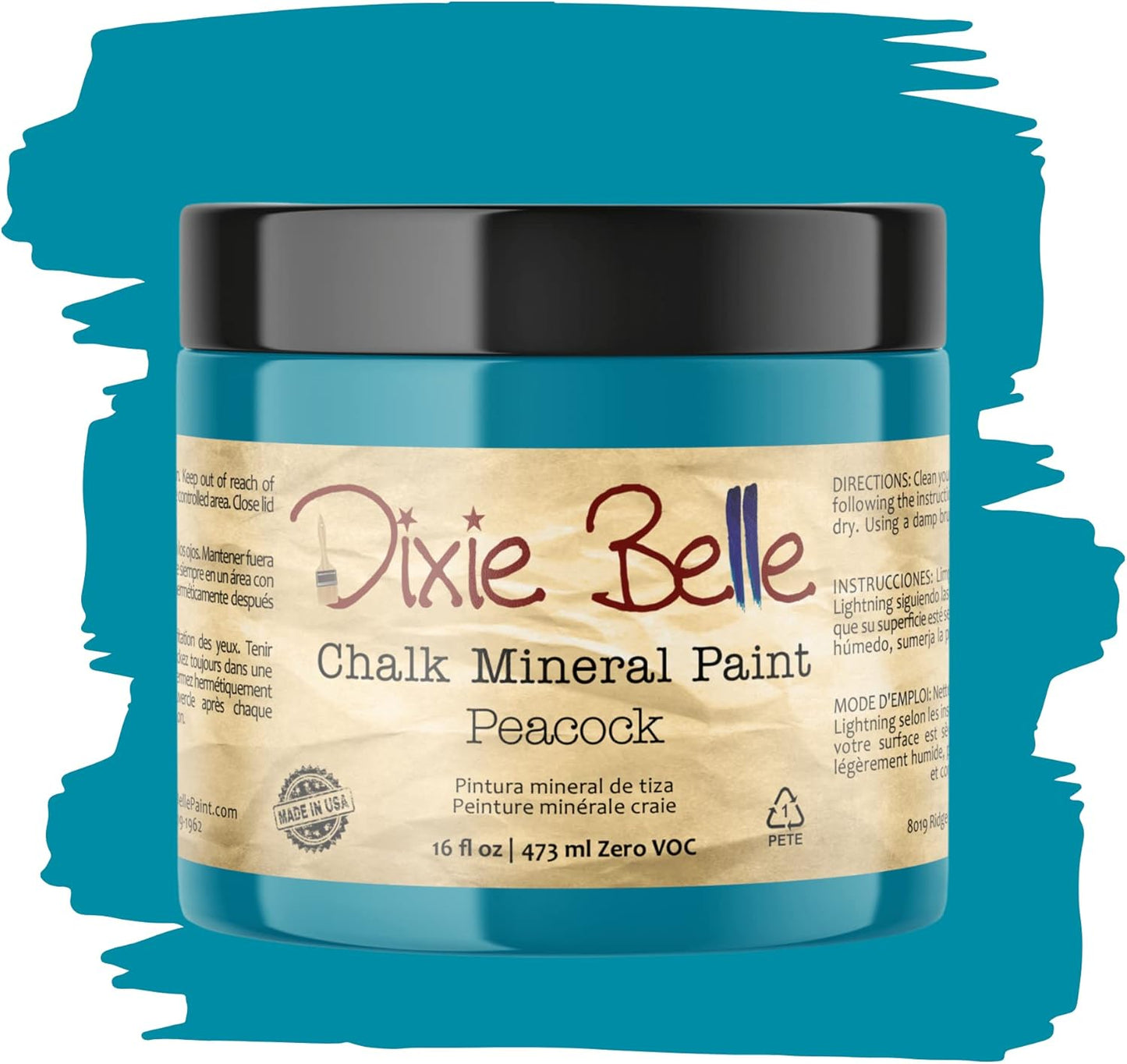 Dixie Belle Paint Company Chalk Finish Furniture Paint - Peacock (16oz) - Matte True Teal Chic Chalk Mineral DIY Furniture Paint
