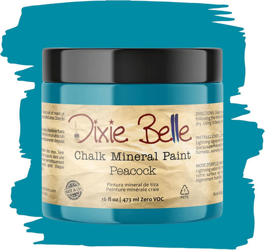 Dixie Belle Paint Company Chalk Finish Furniture Paint - Peacock (16oz) - Matte True Teal Chic Chalk Mineral DIY Furniture Paint