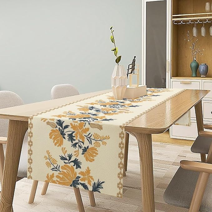 Vintage Yellow Floral Table Runner,Spring Summer Boho Flower Print Table Decoration for Kitchen Dining Table Home Farmhouse Party Decor 13x120in