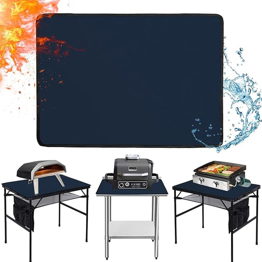 24x31in Heat Resistant Grill Mats for Outdoor Grill to Protect Your Prep Table and Outdoor Grill Table - Fire Proof & Water Proof & Oil Proof BBQ Mat - Blue（1mm）