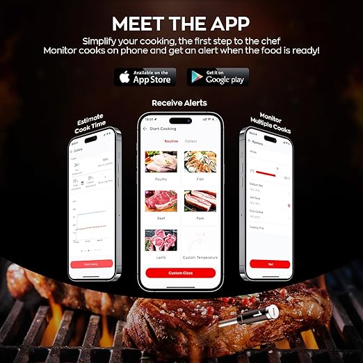 Smart Wireless Meat Thermometer with Dual Probes, Bluetooth & WiFi Combo, High Precision & Fast Response for BBQ, Grill, Smoker, Oven, Air Fryer