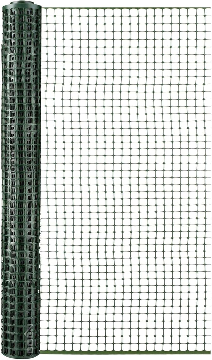 BOEN Garden Fence Temporary Barrier Outdoor Fence for Dog, Rabbit or Deer, Garden Netting Plastic Mesh Plant Protection (4' x 50', Green)