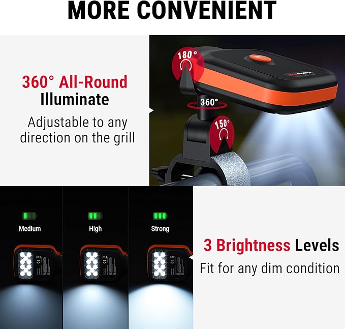 ThermoPro Outdoor Grill Light for BBQ with 10 LEDs, 3 Brightness & Energy-Saving Button, 360° Adjustable Grill Lights for Outdoor Grill, Grill Gifts for Him Her Parents Husbands, Batteries Included