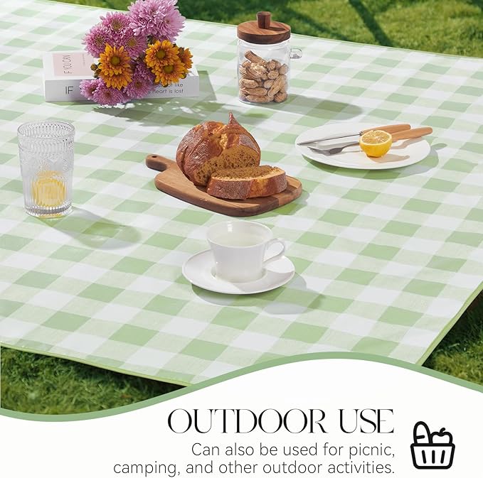 MOSAYT Rectangle Vinyl Tablecloth, 100% Waterproof Buffalo Gingham Plastic Table Cloth, Heavy Duty Wipeable Table Covers for Picnic, Outdoor, Camping - 54 x 120, Sage Green