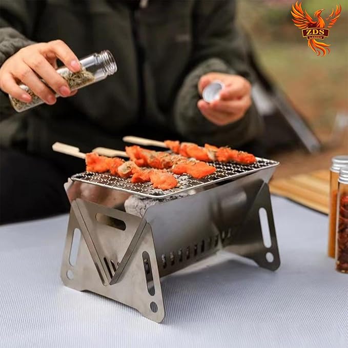 6.3 Inch Portable Fire Pit - Foldable Stainless Steel Camping Fire Bowl & Grill - Compact Bonfire Pit for Backyard, Patio, Garden Parties & Camping Trips