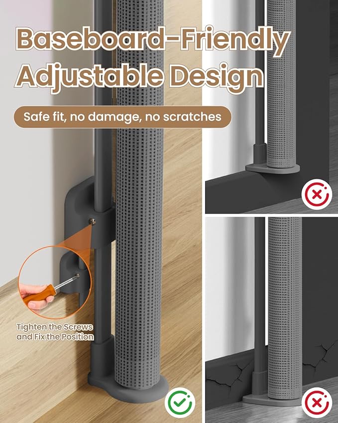 Upgraded Retractable Baby Gate - 71" Wide 34" Tall Mesh Child Safety Gate with High-Density Reinforced Rods, Easy One-Hand Operation Retractable Dog Gate, Fits Baseboards, Gray