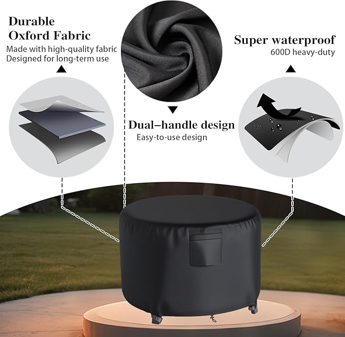 Chinchilla Heavy Duty 44 Inch Round Fire Pit Cover - 100% Waterproof & Weatherproof, Durable All-Season Protection for 41/42/43/44 Inch Propane Fire Pits and Tables