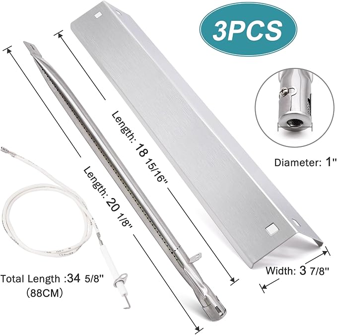 Criditpid Replacement Parts for Char Griller 5050, 5650, 5072, 3001, 3008, 3030, 4000, 5252, King Griller 3008, 5252, Cast Iron Grill Grates, Heat Plates, Burners and Igniters for Chargriller Parts