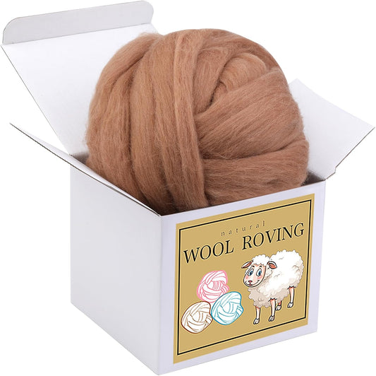 Wool Roving Bulk - 8.82oz Super Wool Chunky Yarn, Wool Roving Top for Needle Felting, Soft Felting Wool Supplies for Hand Spinning, Felting, Blending, Weaving and DIY Craft (Coffee Brown)