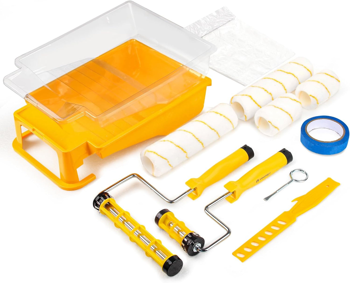 VOOMEY 12 PCS Paint Roller Kit, Deep Grooved Foot Paint Tray, Paint Tray Liner, Wall Paint Roller with Frame, Professional Paint Kit for House Painting