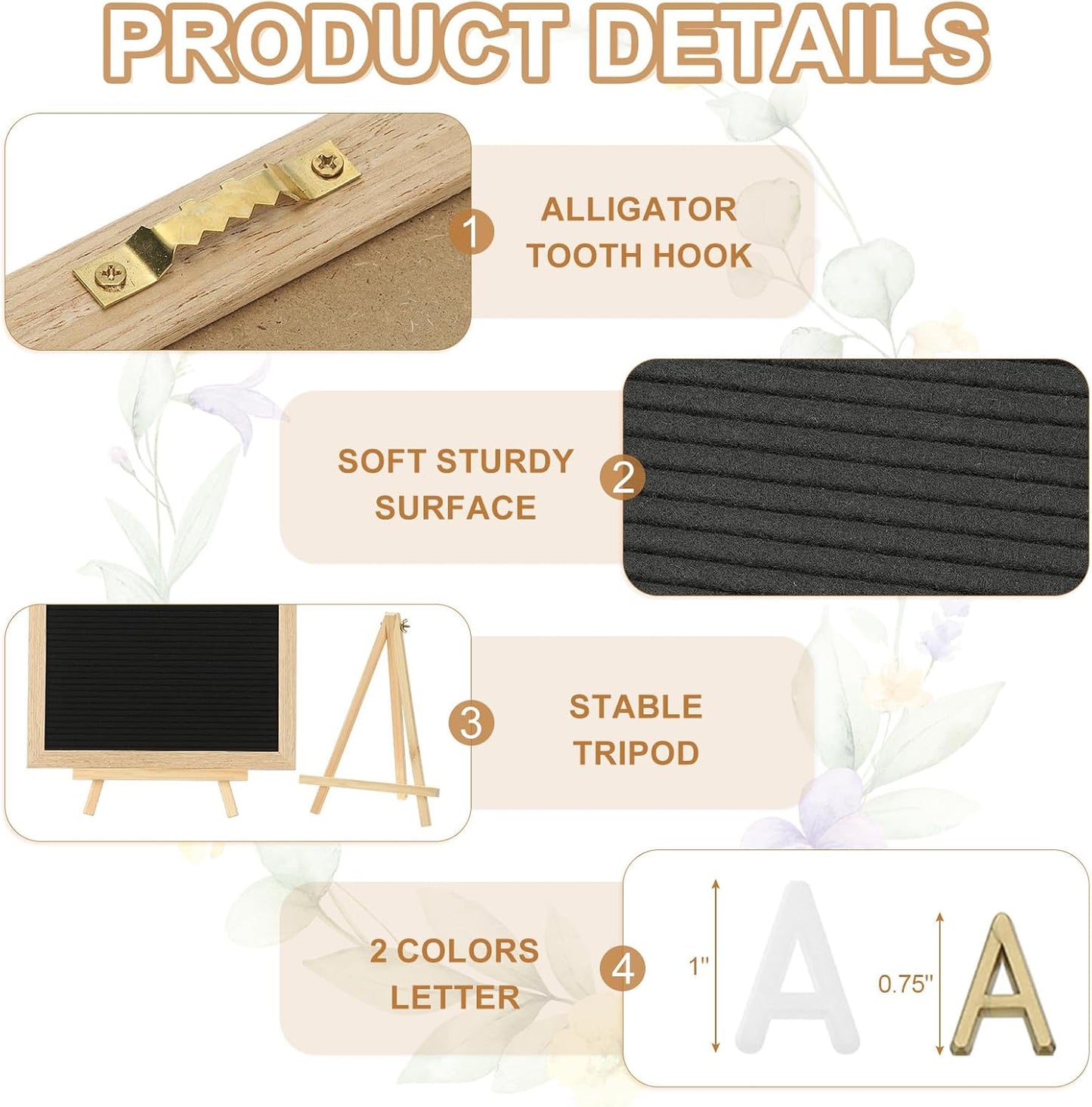 PATIKIL Felt Letter Board, 12x16Inches Black Wooden Changeable Message Board with Storage Bag Stand for Kitchen Menu Farmhouse Decor Notes, White Bronze Letter