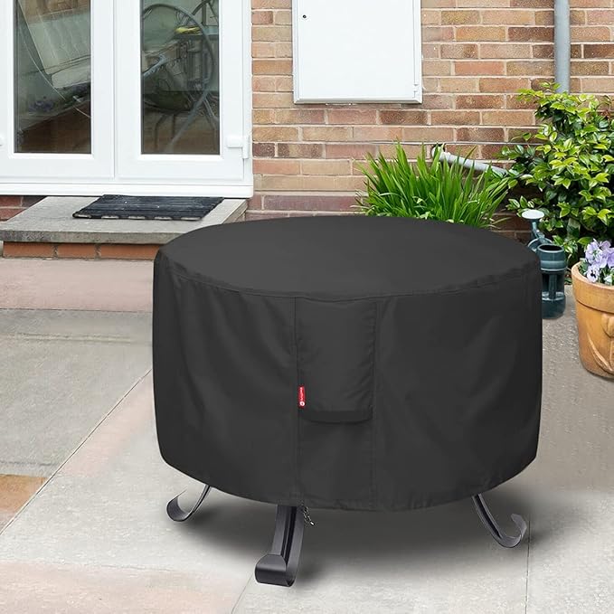 SheeChung Fire Pit Cover Round 32"Dx16"H,Fits 28",30",32" Fire Pit,Waterproof Heavy Duty 600D Polyester Fire Bowl Cover,Outdoor Gas Table firepit Cover Weather Resistant