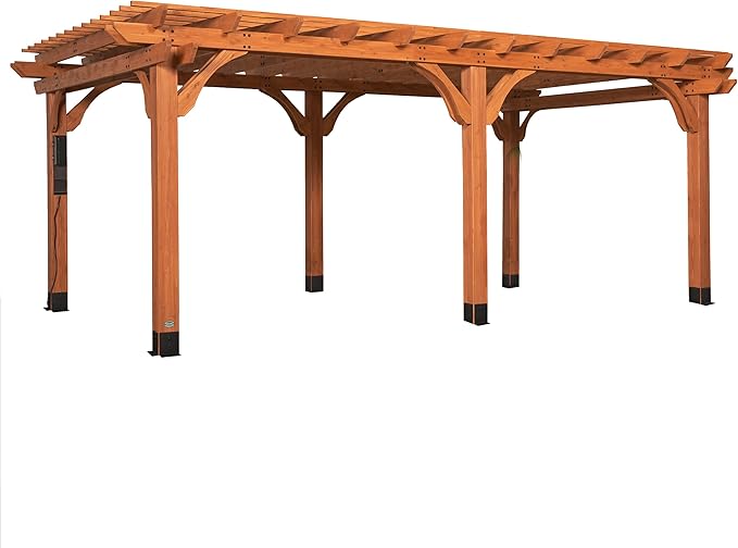 Backyard Discovery Beaumont 20' x 12' Traditional Cedar Wood Pergola Kit with Trellis Roof, All-Season Durability, High-Wind Rating, PowerPort, Shade for Outdoor Patio, Deck, Garden, and Entertaining