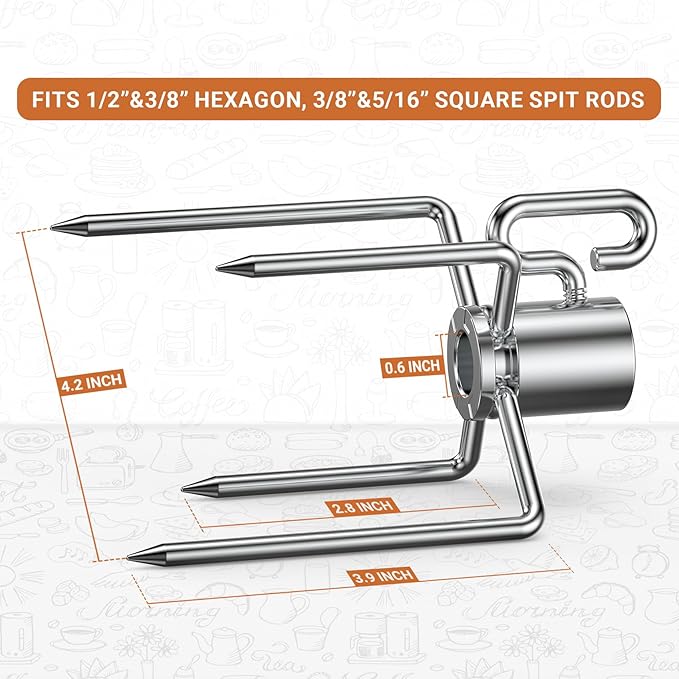 Onlyfire 6002 Rotisserie Meat Forks(1-Pair) for Grills-Fits 1/2-Inch hexagon & 3/8-Inch and 5/16-Inch square Spit Rods
