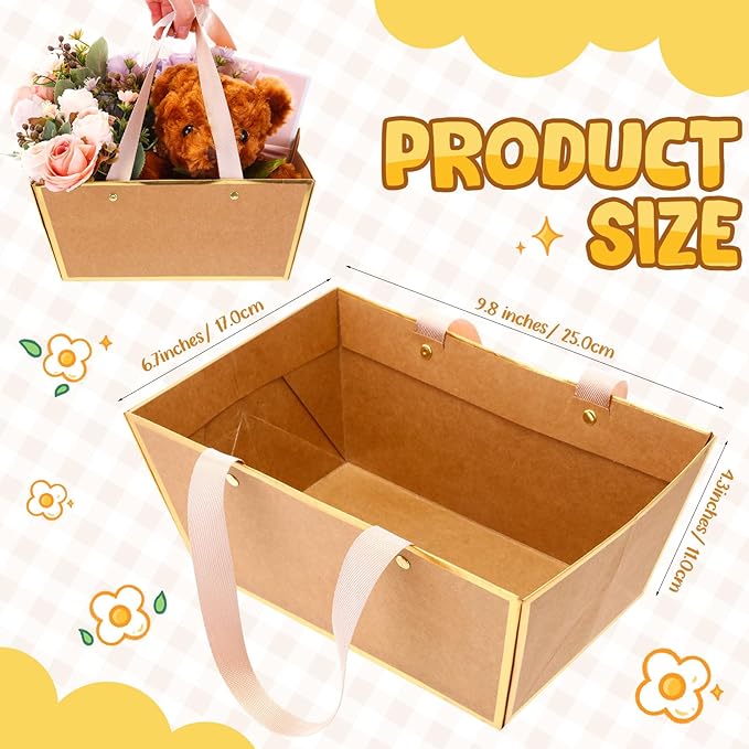 Pinkunn 48 Pcs Basket for Gifts Empty DIY Bulk Party Gift Basket Kit with Handles Market Trays for Packages Wrapping Wedding Party Anniversary Display(Brown, Gold,Classic)