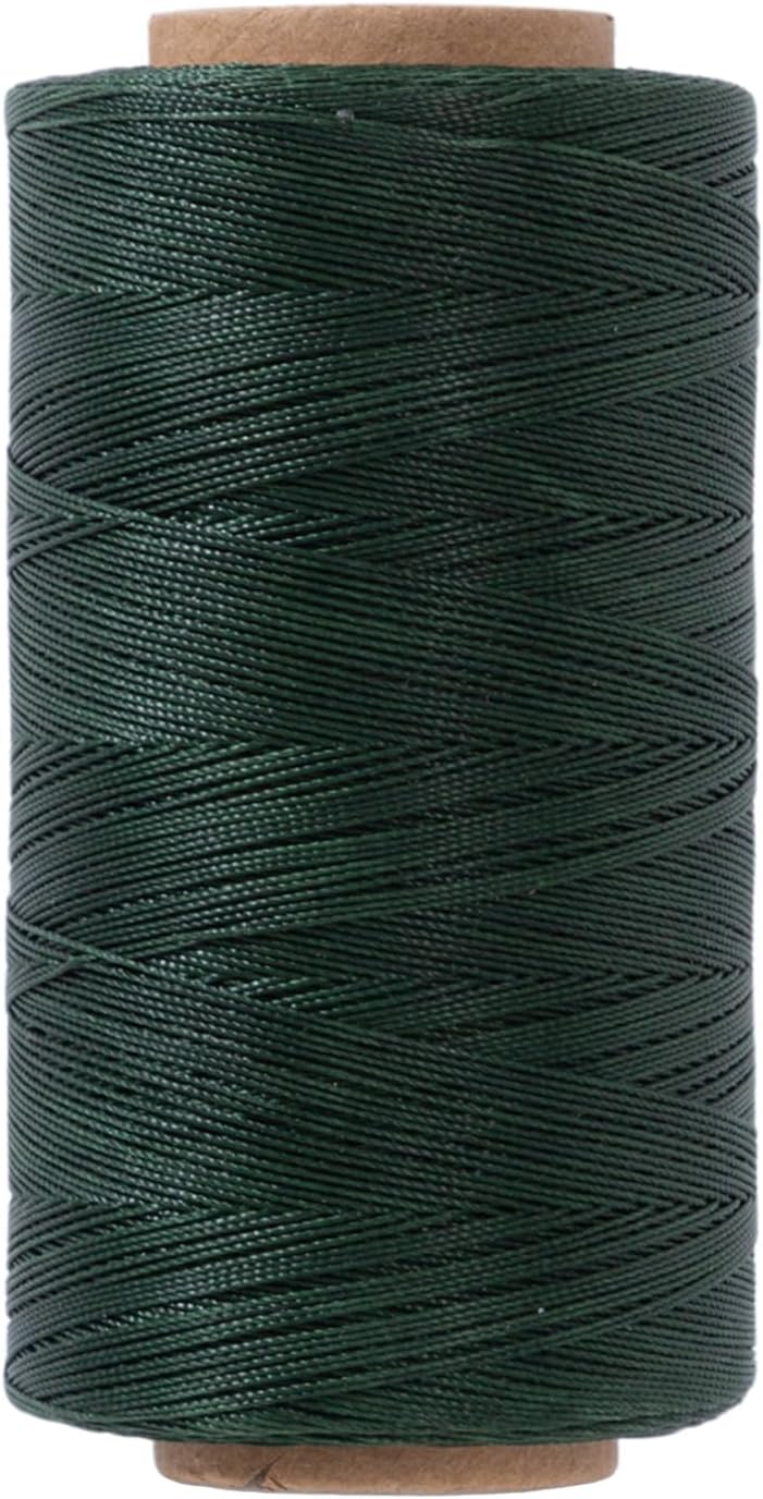 Thin Round Waxed Thread 0.45mm, 600 Yards, Dark Green, Light Duty Polyester Wax Coated String for Leather Sewing, Upholstery, Beading, Micro Knotting, Bracelets and Macrame Jewelry Making