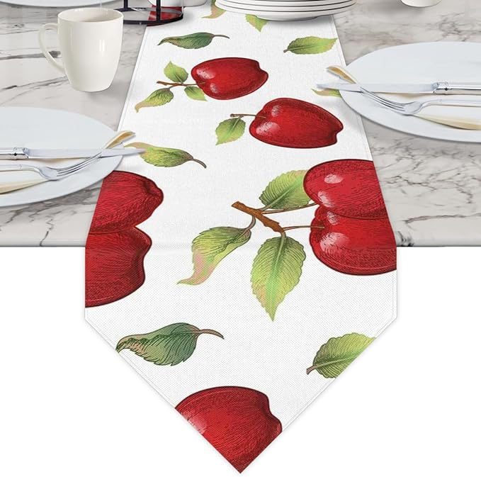 Apples Leaves Table Runners 60 Inches Long Table Runner Washable Kitchen Dining Tabletop Decor for Indoor Outdoor Party Wedding Dining Room Coffee Table Decoration 13x60 Inch
