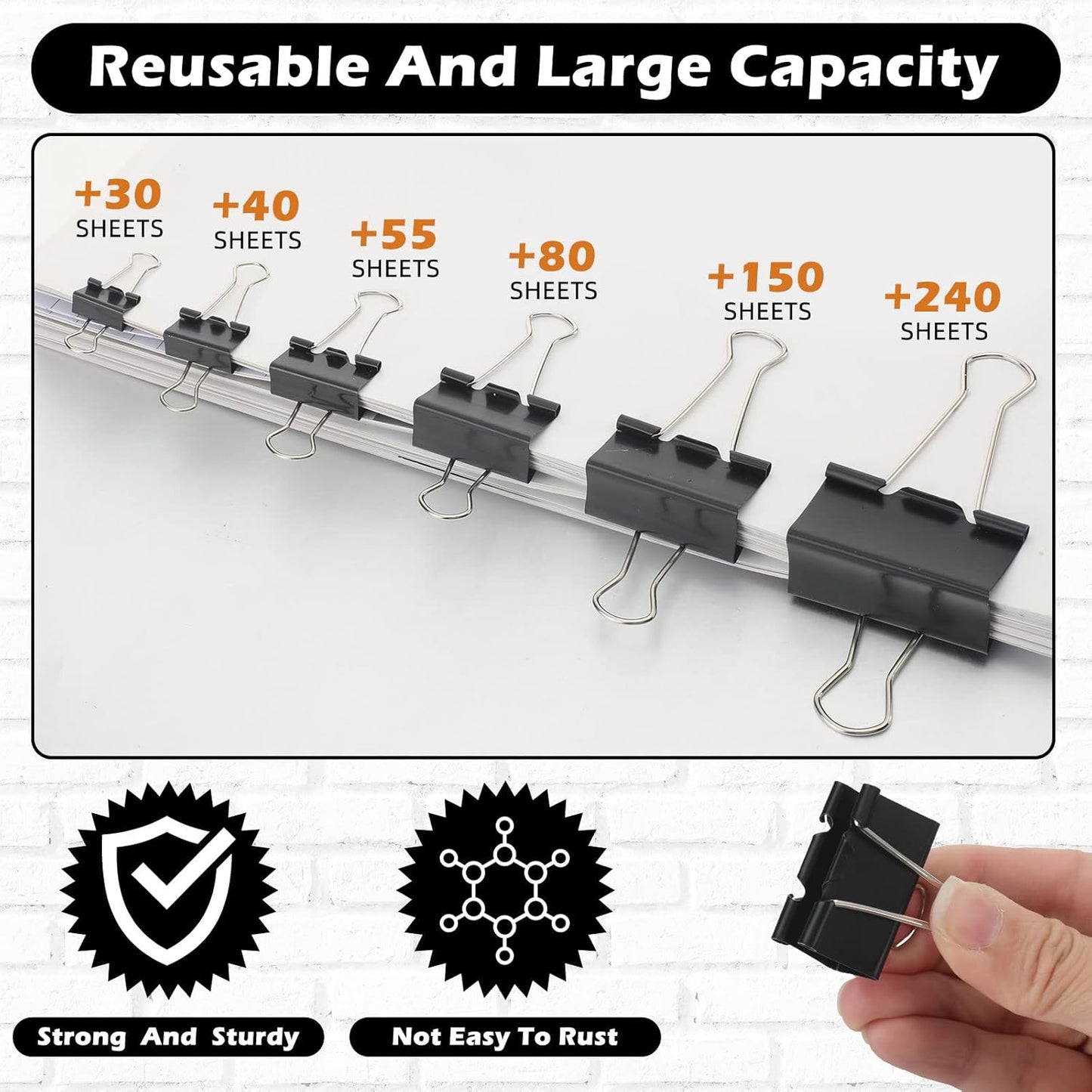 Yexiya 1000 Pcs Binder Clips Bulk Assorted Sizes Black Paper Clips Small Binder Clips Office Clips Bulk Mini Paper Clamps Multi Sizes for School Teachers Office Supplies (Multi Sizes)