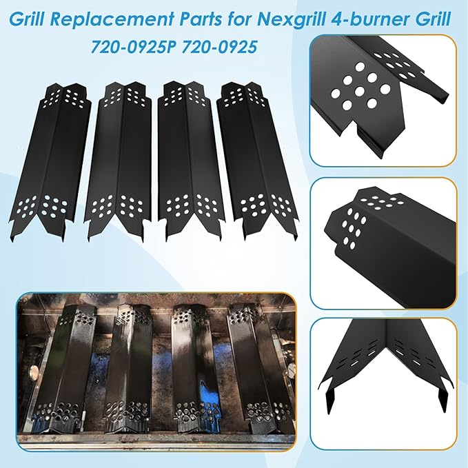 Grill Parts for Nexgrill 4 Burner 720-0925 720-0925P 720-0925PG, Cooking Grate, Heat Shield and Burner Kit for Nexgrill 720-0925P Replacement Parts for Nexgrill 4 Burner 720-0925