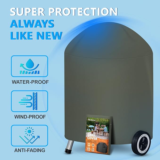 22 Inch Kettle Grill Cover - Superior Charcoal Cover for Weber Original and Master Touch - 600D Outdoor BBQ Cover for 22 Inch Weber Grills and More
