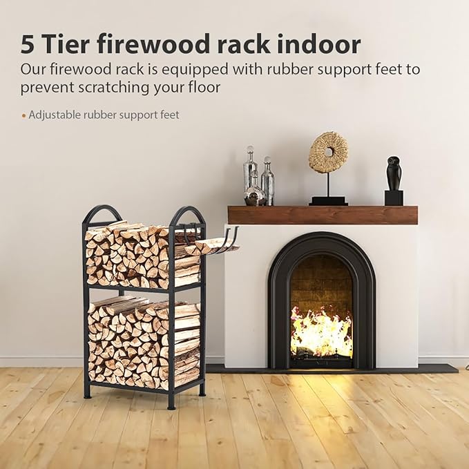 Firewood Rack Outdoor and Indoor, Fire wood Storage Racks with Wood Hooks, 15.7" Racks Outdoor for Fire wood, Adjustable Log Racks For Firewood, Heavy Duty Logs Holder Woods Storage