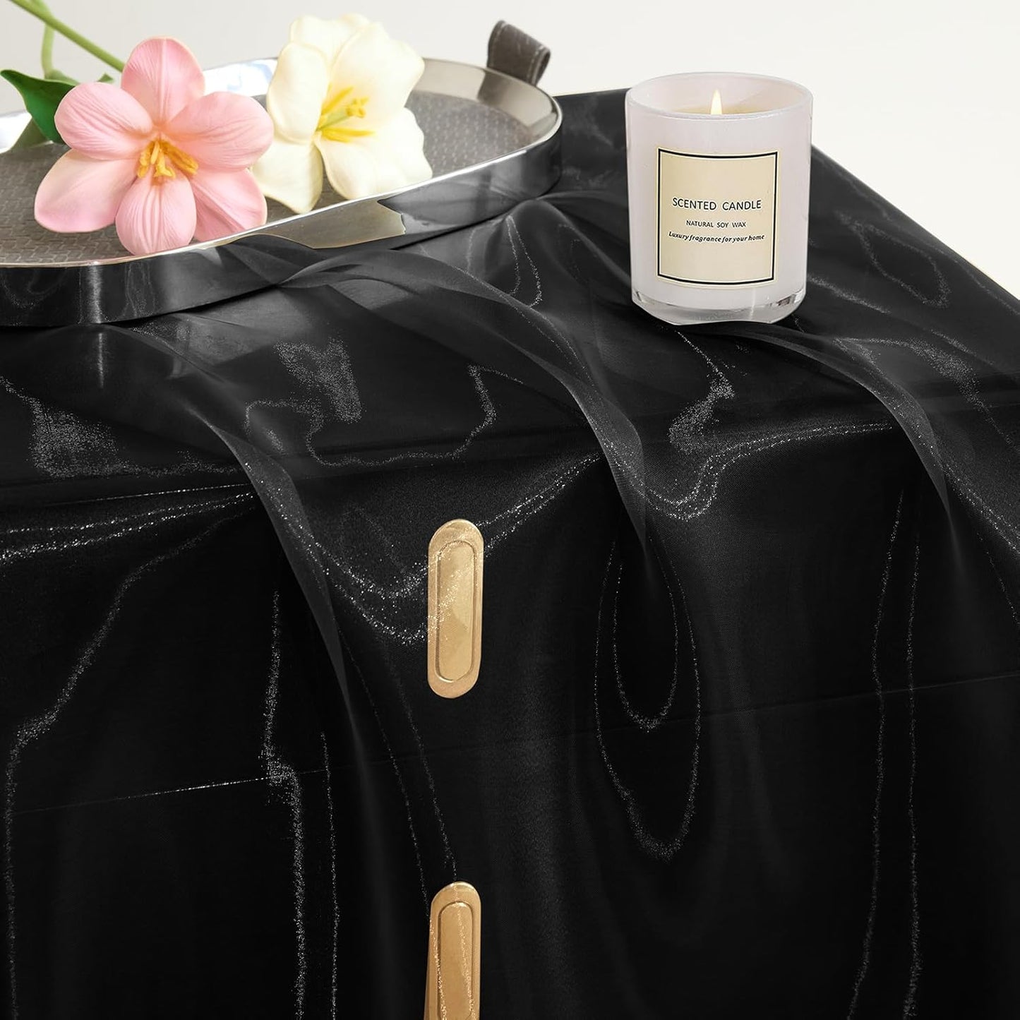 P Pothuiny Sheer Organza Fabric by The Yard, 3 Yards x 60 Inch Wide Bridal Black Organza Tulle Fabric Roll Shiny Gauze Fashion Dress Sewing Craft for Wedding Party Decorations Backdrop