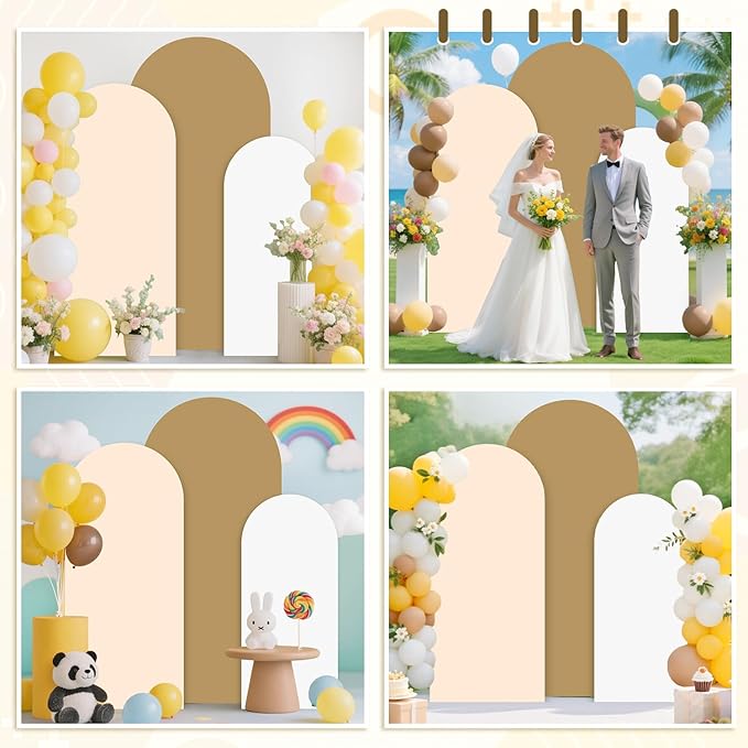 MODFUNS 6&6.6&7.2ft Arch Cover Set of 3 Spandex Arch Cover Khaki Beige White Arch Covers Stretchy Backdrop Fitted Arch Stand Covers for Wedding Ceremony Birthday Party Arch Decoration