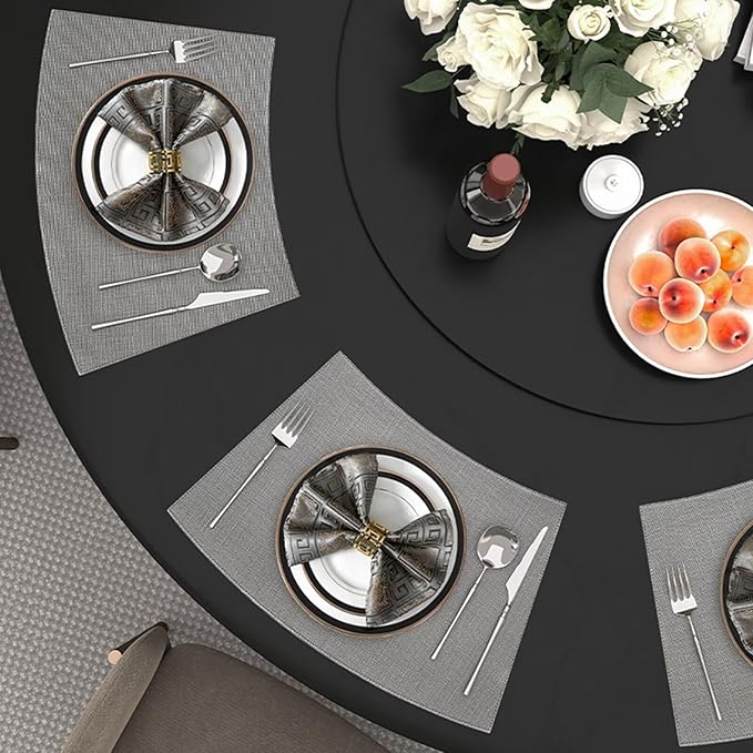 Faux Leather Placemats for Round Table, Waterproof Oil-Proof Wipeable Reversible Dining Table Place Mats Set of 6, Heat Resistant PU Table Mats for Dinner Party Table Decoration, Grey