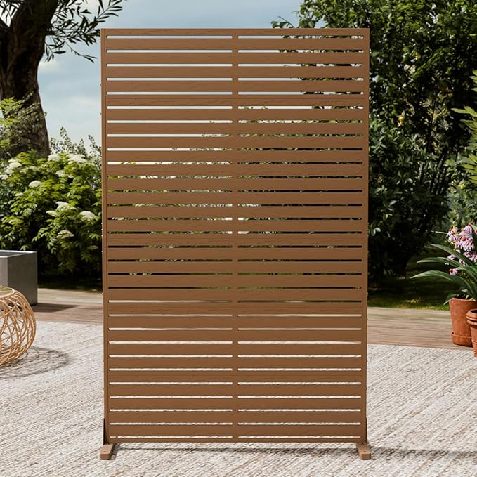 Privacy Fence Screen with Stand 6 Panel 72" H×47" W HDPE Decorative Panels with Steel Poles and Stand, Air Conditioner Fence Panels, Privacy Screen for Outdoor Backyard, Balcony, Pool