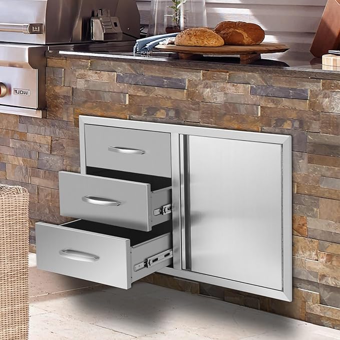 Outdoor Kitchen Drawer Combo, BBQ Access Door Drawers Combo With Stainless Steel, Perfect For BBQ Grill Station Outdoor Kitchen Storage Cabinet,G3