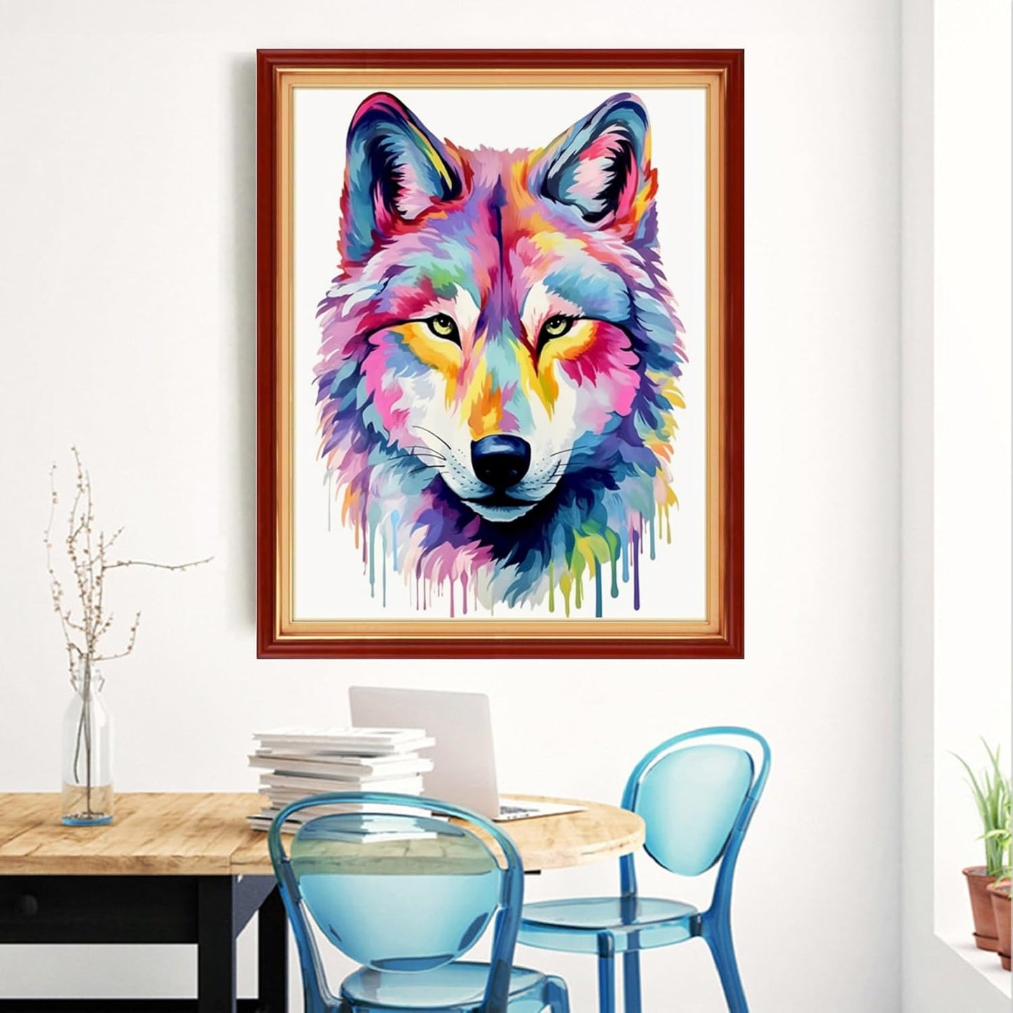 Magxvouy Cross Stitch Kits Stamped Full Range of Embroidery Kits,Cross Stitch Patterns Needlework Kits for Beginners 11CT Printed Kits&Colorful Wolf 16x20 inch