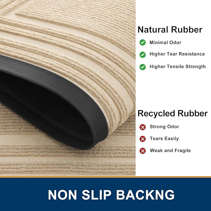 Buganda Front Door Mat Indoor Outdoor Entrance, Non-Slip Natural Rubber Doormats, Easy Clean, Low Profile, Dirt Trapper Entryway Floor Mats for Outside, Garages and Patios, 36x24, Beige